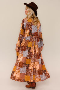 Kaylee Collared Fall Patchwork Dress