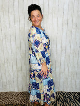Cassie Marie Tiered Boho Style Dress-Navy Patchwork