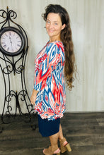 Samantha Ruffle High Low Tunic-Teal & Rust