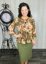 Lillian Bow Front Tunic Top- Brown Rust