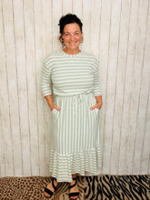 Ribbed Midi Dress- Sage & White Stripe