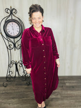 Raspberry Crushed Velvet Button Front Dress