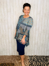 Samantha Ruffle High Low Tunic-Blue Patchwork & Floral