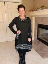 Black & White Striped Cowl Neck Tunic Dress