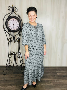 Rena Charcoal & Ditsy Floral Print Dress