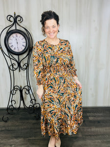 Rhonda Smocking Waist Dress- Colorful Leaf