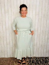 Ribbed Midi Dress- Sage & White Stripe