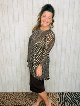 Samantha Ruffle High Low Tunic-Brown Dot & Abstract