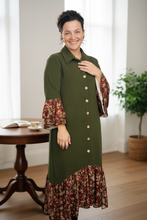 Cammie Button Front Dress- Olive & Floral