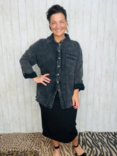 Mineral Washed Button Front Top- Ash Black