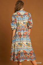 Larissa Blue Border Print Mix Dress