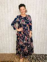 Misty Ruffle Tiered Dress-Navy Paisley
