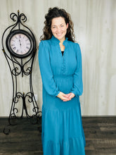 Nicole Smocked Waist Dress- Teal