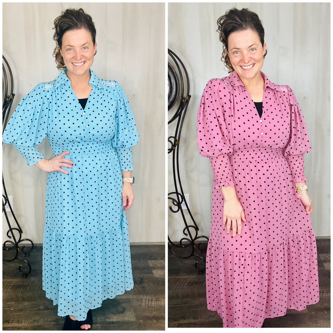 Vintage & Polkadot Dress- Blue or Mauve