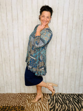 Samantha Ruffle High Low Tunic-Blue Patchwork & Floral