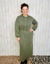 Cozy On Up Ribbed Lounge Dress- Olive