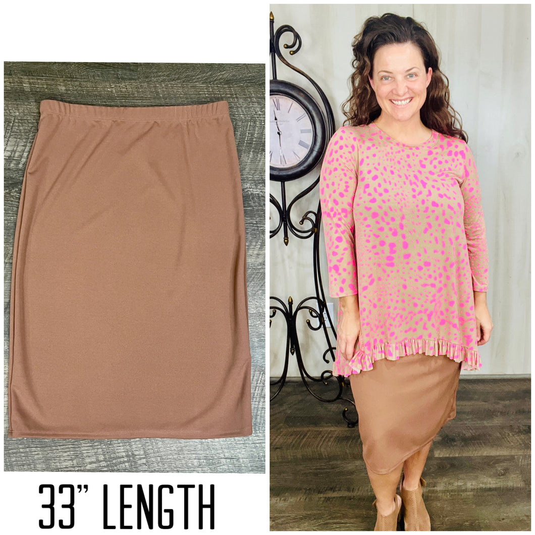 Amy Thicker Fabric Pencil Skirt (Regular & Plus) -Camel (33