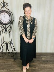 Becky Leopard Bow & Honeycomb Dress- Black