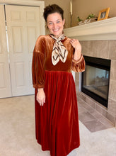 Amanda Velvet Two Tone Dress- Copper & Rust