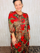 Missy Midi Length Animal Print & Roses Dress