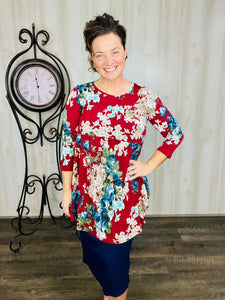 Floral Baby Doll Tunic- Burgundy