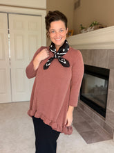 Samantha Ruffle High Low Tunic-Ribbed Brown