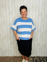 French Terry Striped Top- Cornflower Blue