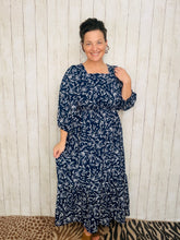 Georgiana Navy Square Neck Dress