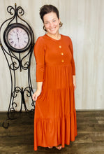 Tonya & Wood Button Dress- Brick