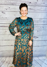 Teal & Floral Burnout Velvet Dress