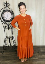 Tonya & Wood Button Dress- Brick
