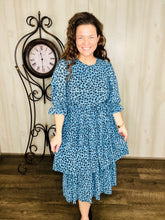 Teal Animal Print & Ruffle Midi Dress