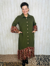 Cammie Button Front Dress- Olive & Floral