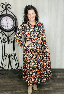 Kaylee Collared Black & Floral Dress