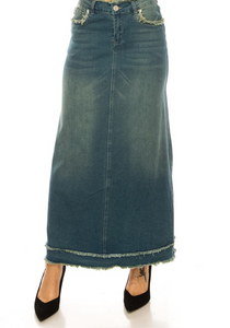 Mandy Fringe Long Jean Skirt