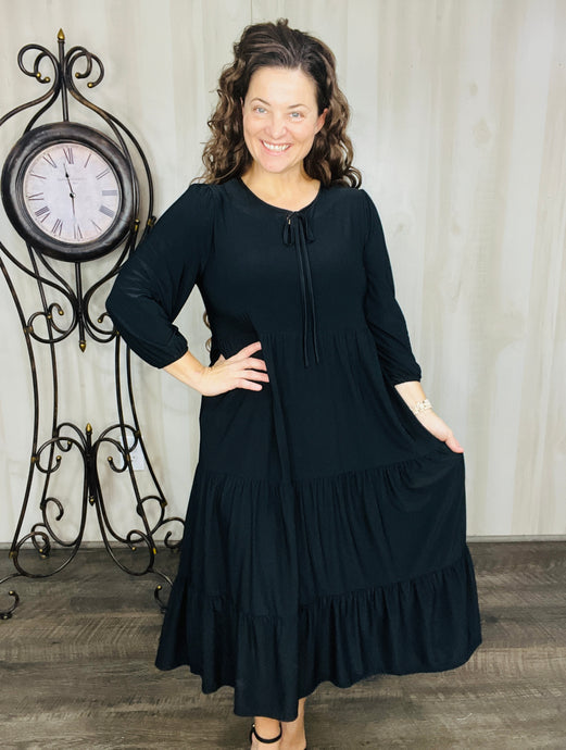 Cassie Marie Tiered Boho Style Dress-Black