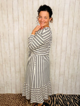 Ribbed Midi Dress- Black & White Stripe
