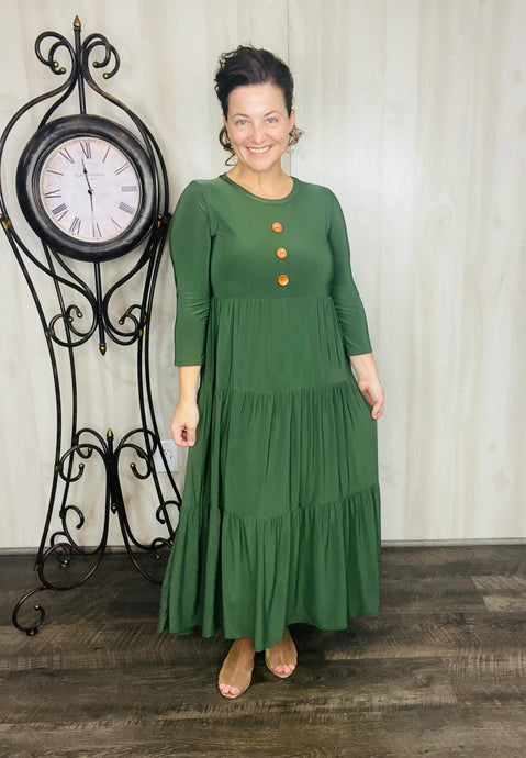 Tonya & Wood Button Dress- Olive