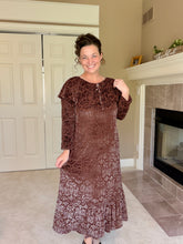 Kayla Velvet Burnout Dress- Warm Brown