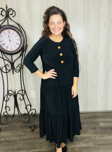 Tonya & Wood Button Dress- Black