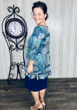 Samantha Ruffle High Low Tunic-Blue Patchwork & Floral