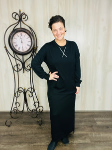 Sophia Sweatshirt Dress-Black Ribbed