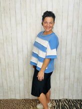 French Terry Striped Top- Cornflower Blue