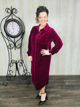 Raspberry Crushed Velvet Button Front Dress