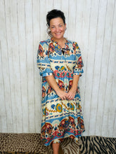 Larissa Blue Border Print Mix Dress