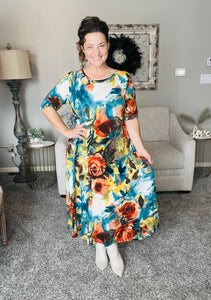 Larissa Teal Floral Dress