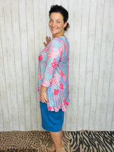 Samantha Ruffle High Low Tunic-Pink & Periwinkle Patchwork