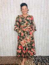 Jessica Green & Floral Belted Dress