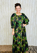 Lovely In Black & Floral- Modest Square Neckline Dress