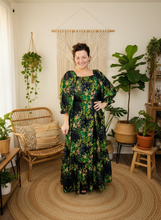 Lovely In Black & Floral- Modest Square Neckline Dress